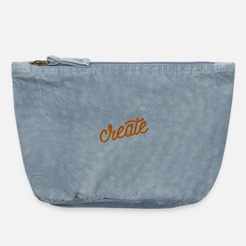 Create lettering embroidered - Vintage Zip Pouch 18 x 21 cm - vintage light blue