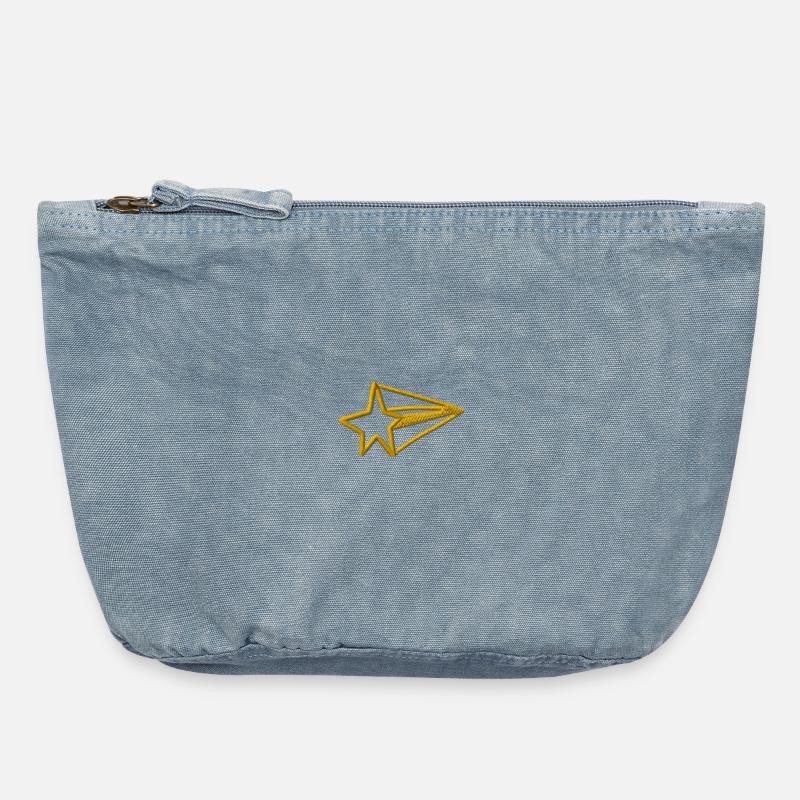 Star embroidered - Vintage Zip Pouch 18 x 21 cm - vintage light blue