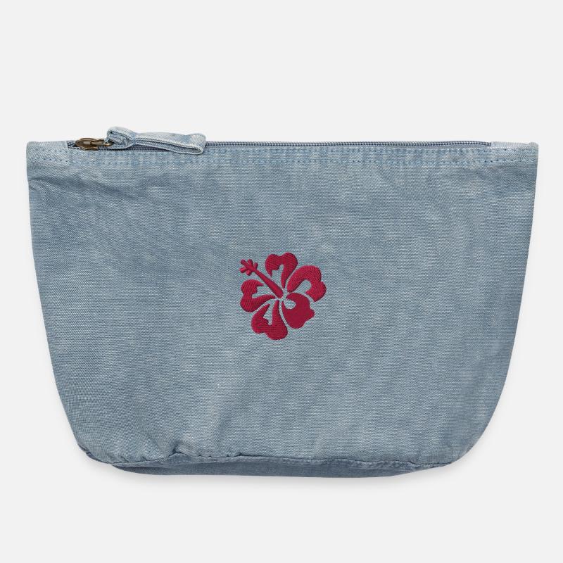 Fleur brodée - Pochette zippée vintage 18 x 21 cm - vintage light blue