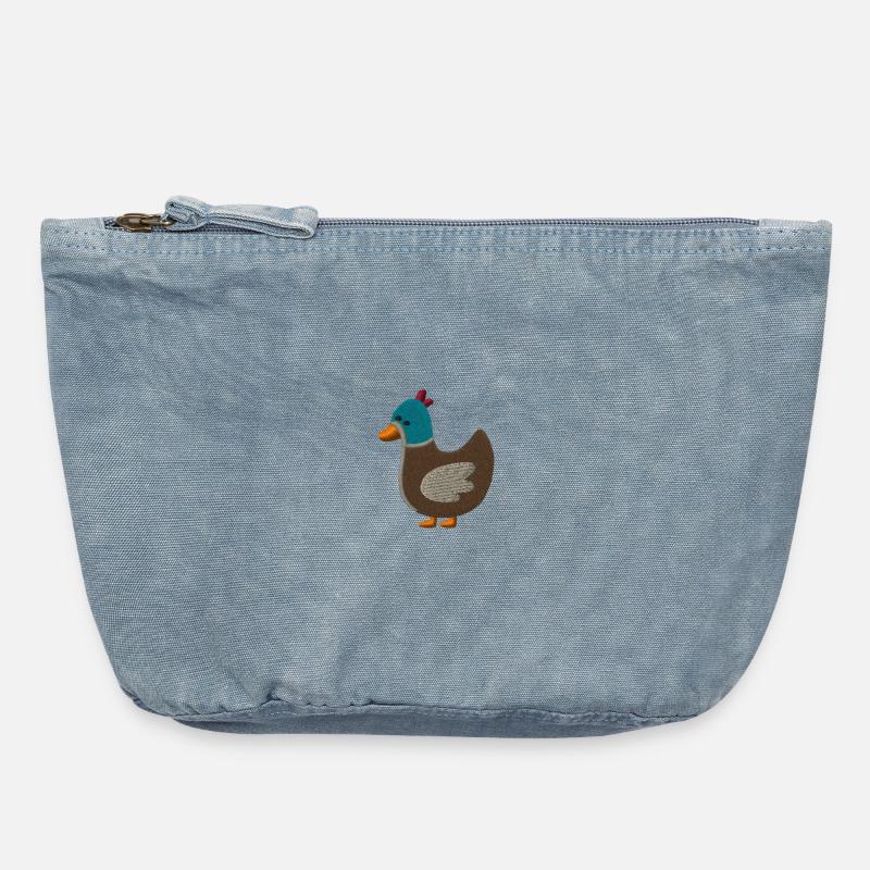 Canard brodé - Pochette zippée vintage 18 x 21 cm - vintage light blue
