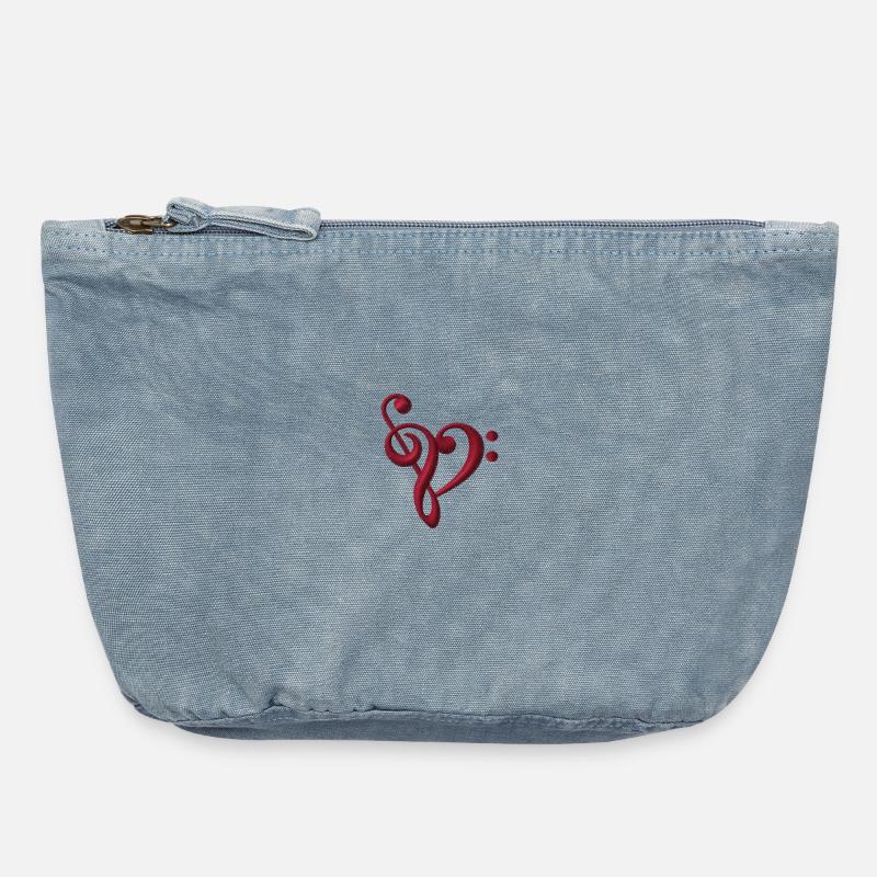 Note embroidered - Vintage Zip Pouch 18 x 21 cm - vintage light blue