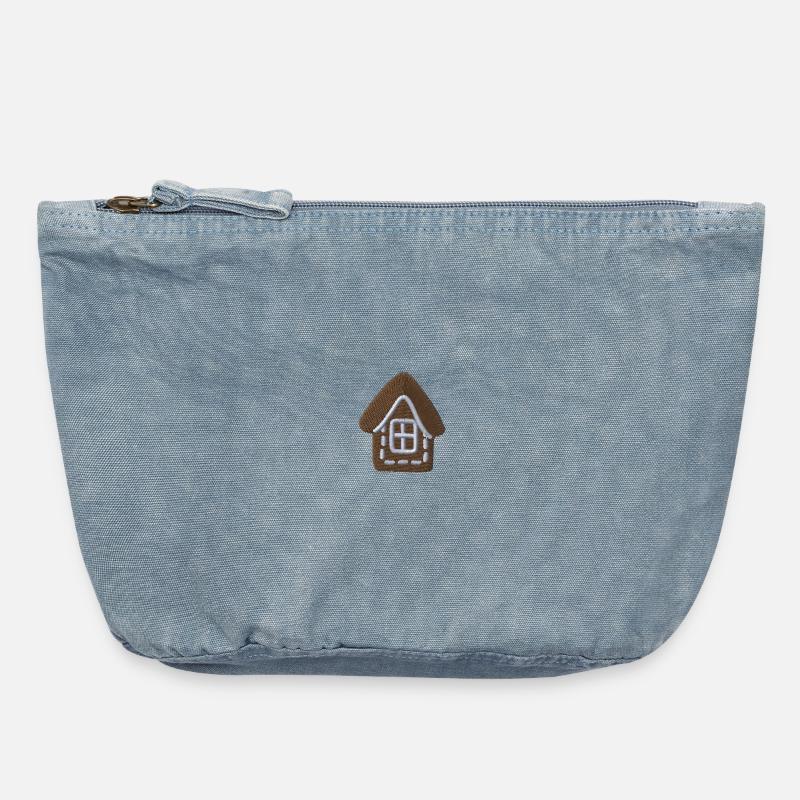 Maison brodée - Pochette zippée vintage 18 x 21 cm - vintage light blue