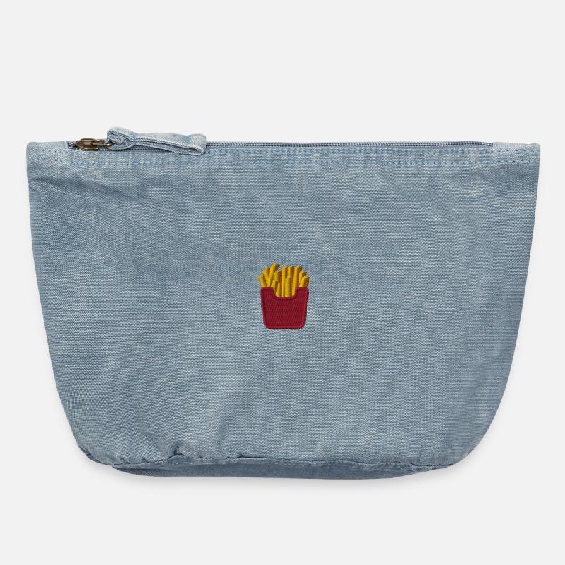 Frites brodées - Pochette zippée vintage 18 x 21 cm - vintage light blue