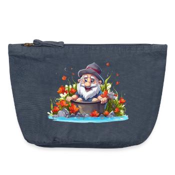 Gnome in the bathing pot by the pond - Vintage Zip Pouch 18 x 21 cm - vintage denim - Front