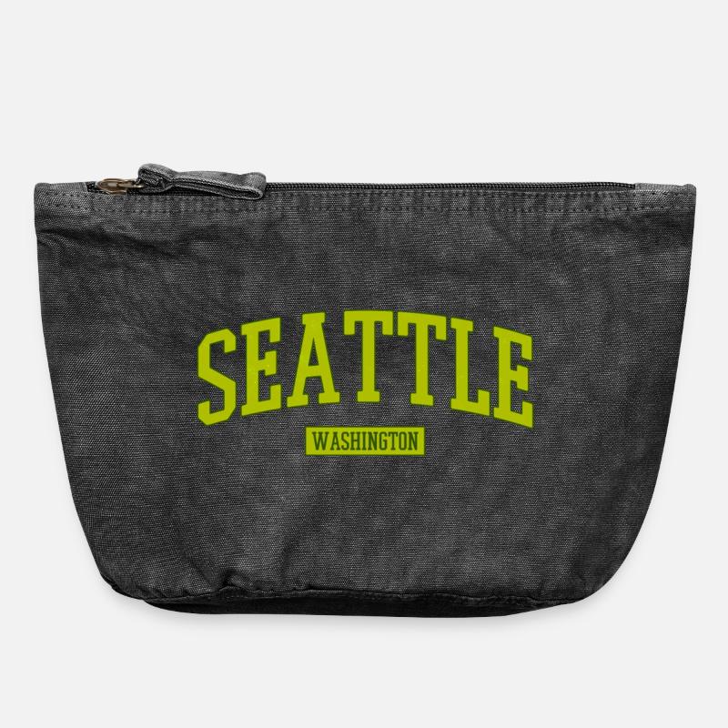 Lettrage Seattle Washington - Pochette zippée vintage 18 x 21 cm - noir vintage