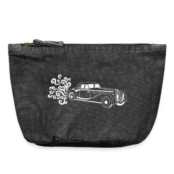Hvid veteranbil - Vintage taske med lynlås 18 x 21 cm - vintagesort - Foran