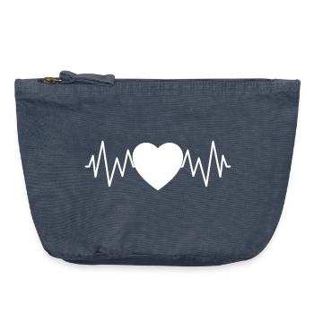 Coeur rythme cardiaque blanc - Pochette zippée vintage 18 x 21 cm - vintage bleu jeans - Devant