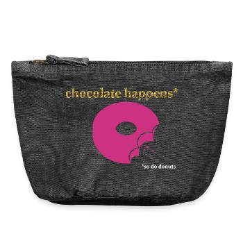 Pink donut with chocolate accent - Vintage Zip Pouch 18 x 21 cm - vintage black - Front