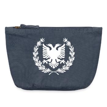 Shqipe Kranz – Albanien Lorbeer Doppelkopf Adler - Vintage Reißverschluss-Täschchen (18 x 21 cm) - Vintage Denim - Vorne