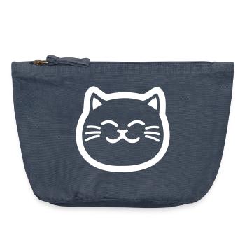 Cat Head Minimalist Line Art - Vintage Zip Pouch 18 x 21 cm - vintage denim - Front