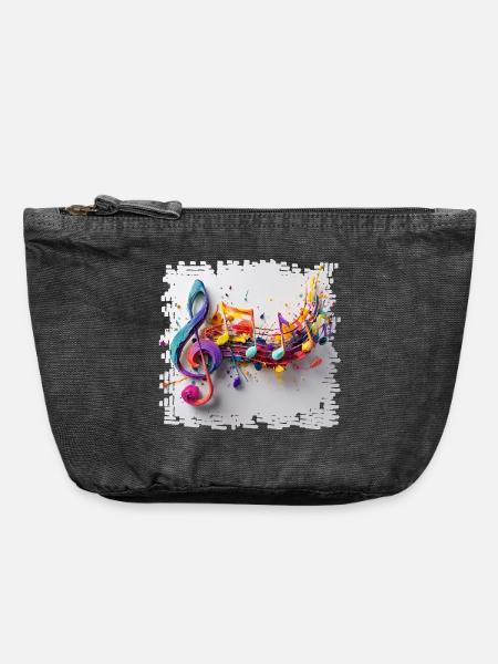 Farbenfrohe Musiknoten Kunstmotiv - Vintage Reißverschluss-Täschchen (18 x 21 cm) - Vintage Schwarz