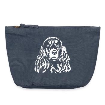 Cocker Spaniel Kopf "Black Edition" - Vintage Reißverschluss-Täschchen (18 x 21 cm) - Vintage Denim - Vorne