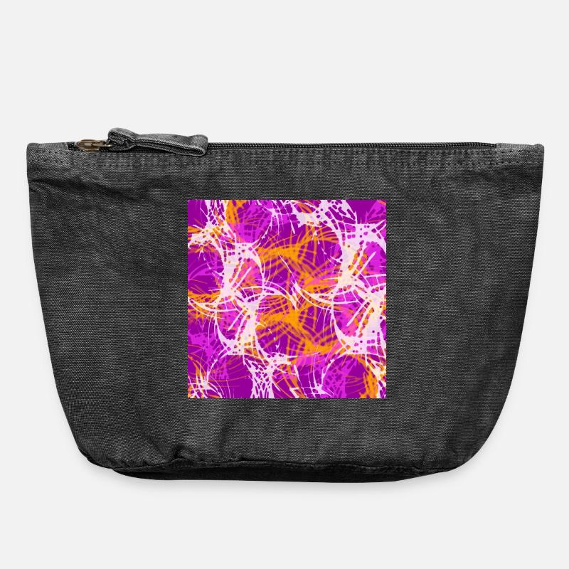 Boucles de couleur abstraites en violet et orange - Pochette zippée vintage 18 x 21 cm - noir vintage