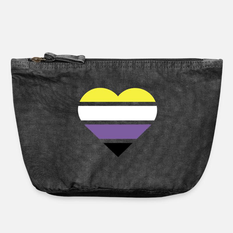Pride Flag Heart · Nonbinary - Vintage Zip Pouch 18 x 21 cm - vintage black