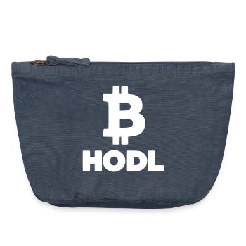 Bitcoin HODL Logo, Lettrage Crypto - Pochette zippée vintage 18 x 21 cm - vintage bleu jeans - Devant