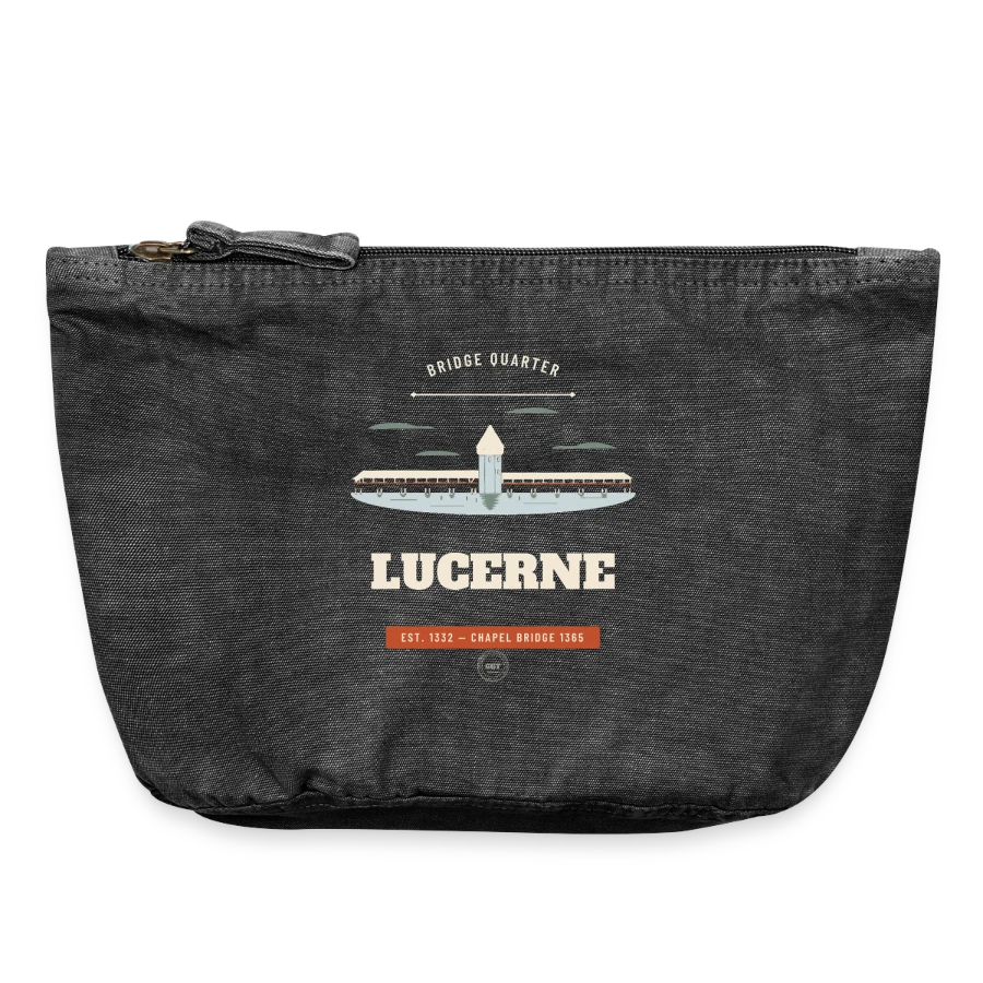 Lucerne badge on a vintage zip pouch 18 x 21 cm, vintage black