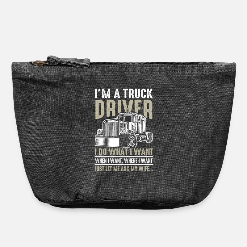 Drôle de chauffeur de camion disant - Pochette zippée vintage 18 x 21 cm - noir vintage