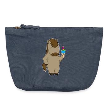 Gaufrier à cheval - Pochette zippée vintage 18 x 21 cm - vintage bleu jeans - Devant