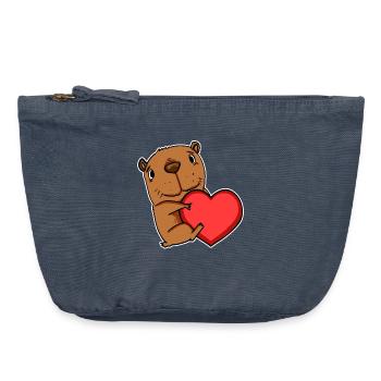 Motif de cœur Capybara capybara - Pochette zippée vintage 18 x 21 cm - vintage bleu jeans - Devant