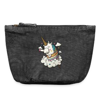 Licorne fantastique rêveuse sur un nuage - Pochette zippée vintage 18 x 21 cm - noir vintage - Devant