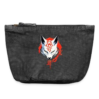 Kumiho Masque de renard samouraï Kitsune Japon Anime - Pochette zippée vintage 18 x 21 cm - noir vintage - Devant