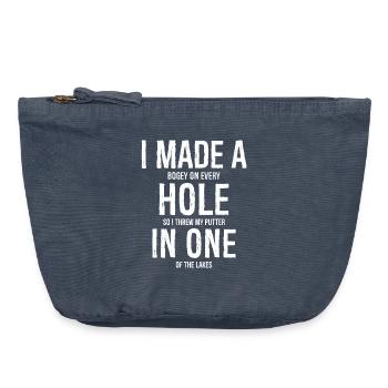 J’ai fait un trou dans une chemise de golf - Pochette zippée vintage 18 x 21 cm - vintage bleu jeans - Devant