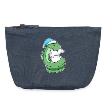 Serpent avec oreiller et bonnet somnolent - Pochette zippée vintage 18 x 21 cm - vintage bleu jeans - Devant