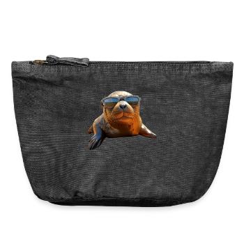 Robbe mit Sonnenbrille Seehund Walross Süße Robben - Vintage Reißverschluss-Täschchen (18 x 21 cm) - Vintage Schwarz - Vorne