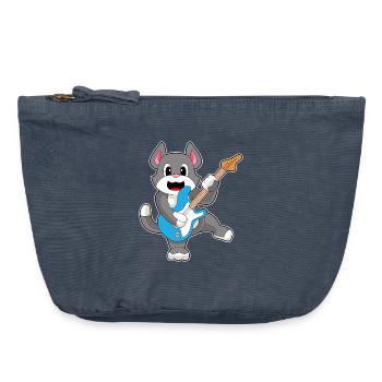Katze Musiker Gitarre Musik - Vintage Reißverschluss-Täschchen (18 x 21 cm) - Vintage Denim - Vorne