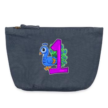 Zahl 1 Nummer Eins - Blauer Pfau Motiv - Vintage Reißverschluss-Täschchen (18 x 21 cm) - Vintage Denim - Vorne