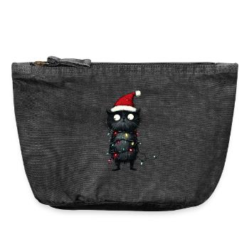 Weihnachtsbaum Lustige Katze Lichterkette Geschenk - Vintage Reißverschluss-Täschchen (18 x 21 cm) - Vintage Schwarz - Vorne