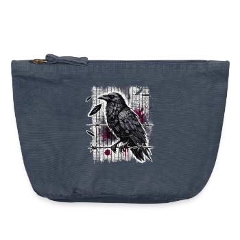 Raven on Barbed Wire - Gothic Dark Art - Vintage Zip Pouch 18 x 21 cm - vintage denim - Front