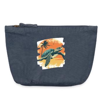 Tortue de mer rétro - Pochette zippée vintage 18 x 21 cm - vintage bleu jeans - Devant