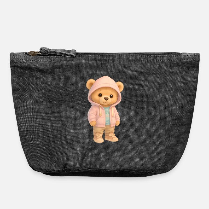 Ours à capuche mignon - Pochette zippée vintage 18 x 21 cm - noir vintage