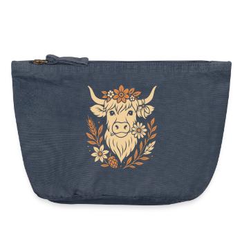 Highland Cow - Highland Beef with Flower - Vintage Zip Pouch 18 x 21 cm - vintage denim - Front