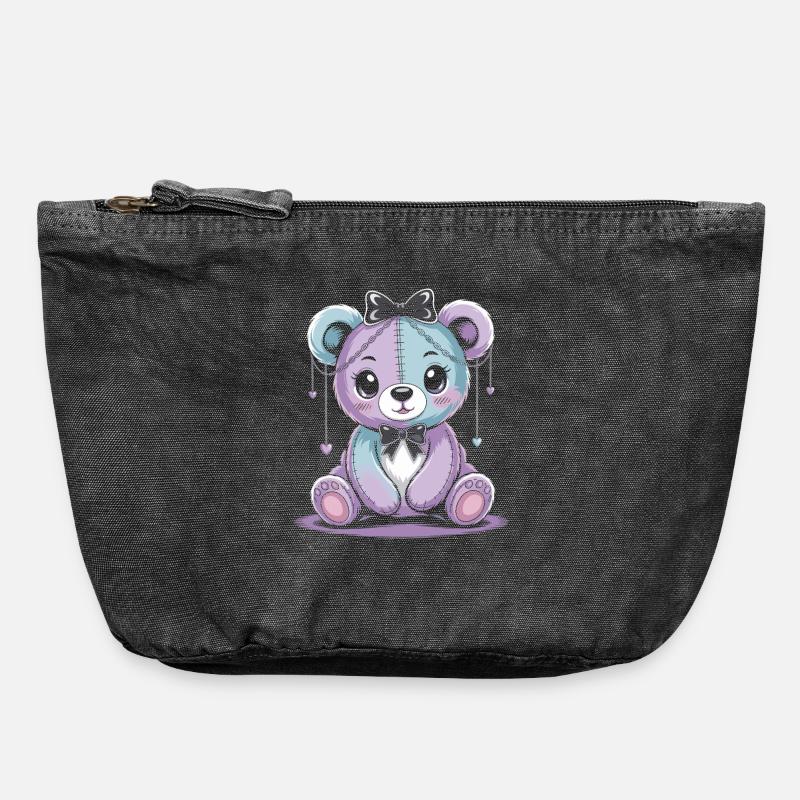 Kawaii Pastel Goth Patched Bear - Pochette zippée vintage 18 x 21 cm - noir vintage