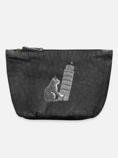 Katze am Turm von Pisa - Vintage Reißverschluss-Täschchen (18 x 21 cm) - Vintage Schwarz