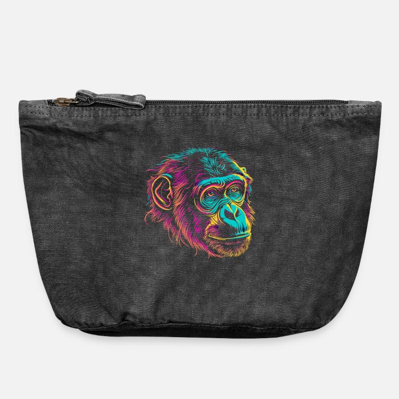 Neon Monkey Portrait Color Explosion - Vintage Zip Pouch 18 x 21 cm - vintage black