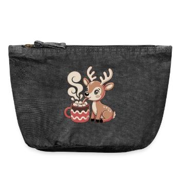 Le cerf câlin boit du cacao - Pochette zippée vintage 18 x 21 cm - noir vintage - Devant