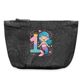 Mermaid 1st Birthday 1 Year - Vintage Zip Pouch 18 x 21 cm - vintage black - Front