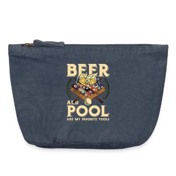 Bière et piscine – outils favoris - Pochette zippée vintage 18 x 21 cm - vintage bleu jeans - Devant
