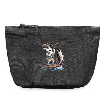 Funny Fishing Goat with Big Fish Catch - Vintage Zip Pouch 18 x 21 cm - vintage black - Front