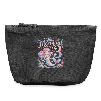 3e anniversaire de la sirène 3 ans - Pochette zippée vintage 18 x 21 cm - noir vintage - Devant