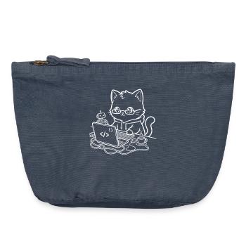 Coder Kawaii Cat Programmer - Vintage Zip Pouch 18 x 21 cm - vintage denim - Front