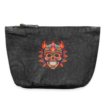 Colorful Skull Skull with Flames - Vintage Zip Pouch 18 x 21 cm - vintage black - Front