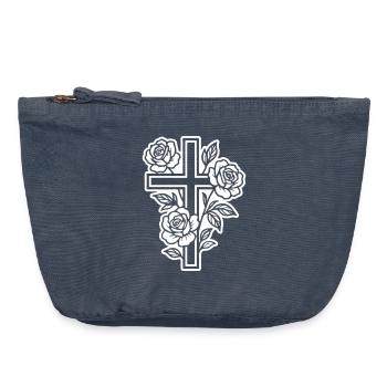 Cross Symbol Flowers - Vintage Zip Pouch 18 x 21 cm - vintage denim - Front