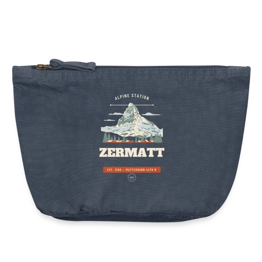 Zermatt badge on a vintage zip pouch 18 x 21 cm, vintage denim