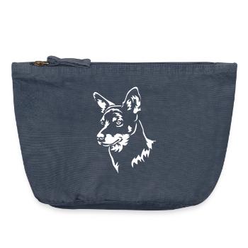 Lancashire Heeler Head "Black Edition" - Vintage Zip Pouch 18 x 21 cm - vintage denim - Front