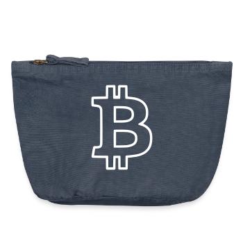 Bitcoin Logo Outline Neon Minimalistisch - Vintage Reißverschluss-Täschchen (18 x 21 cm) - Vintage Denim - Vorne