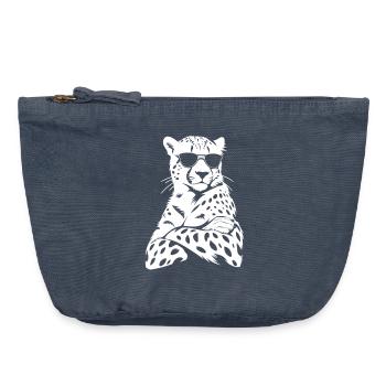 Guépard cool – Lunettes de soleil et bras croisés - Pochette zippée vintage 18 x 21 cm - vintage bleu jeans - Devant